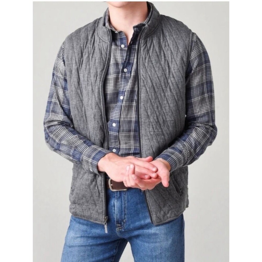 Mizzen + Main Men's Quilted Gray Zip-Front sweatshirt Vest preppy classic large